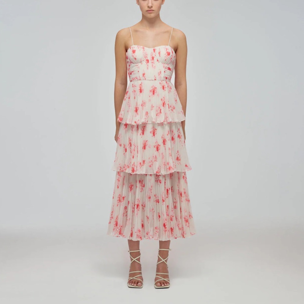 NWT Self-Portriat Floral Print Chiffon Tiered Midi Dress